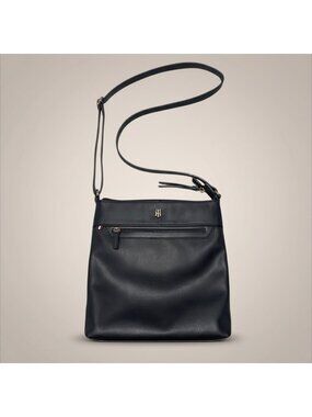 Tommy Hilfiger Black Crossbody Bag With Adjustable Strap gold logo